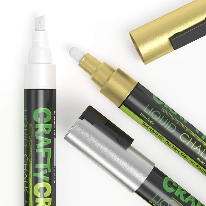 Crafty Croc Metallic Chalk Markers, Gold Silver White - 3 Pack, Medium Tip 6mm, Wet Erase for Accent Details - Image 4